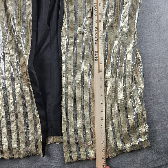 Dolce Cabo Gold Stripe Sequin Open Front Jacket Glam NYE Holiday Party Blazer - Picture 5 of 8